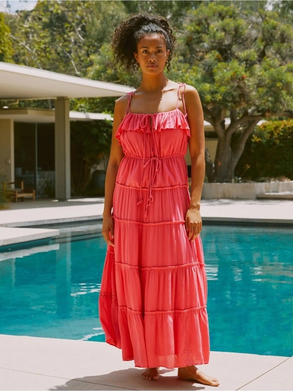 Anthropologie NEW Tiered Maxi Dress in Paradise Pink